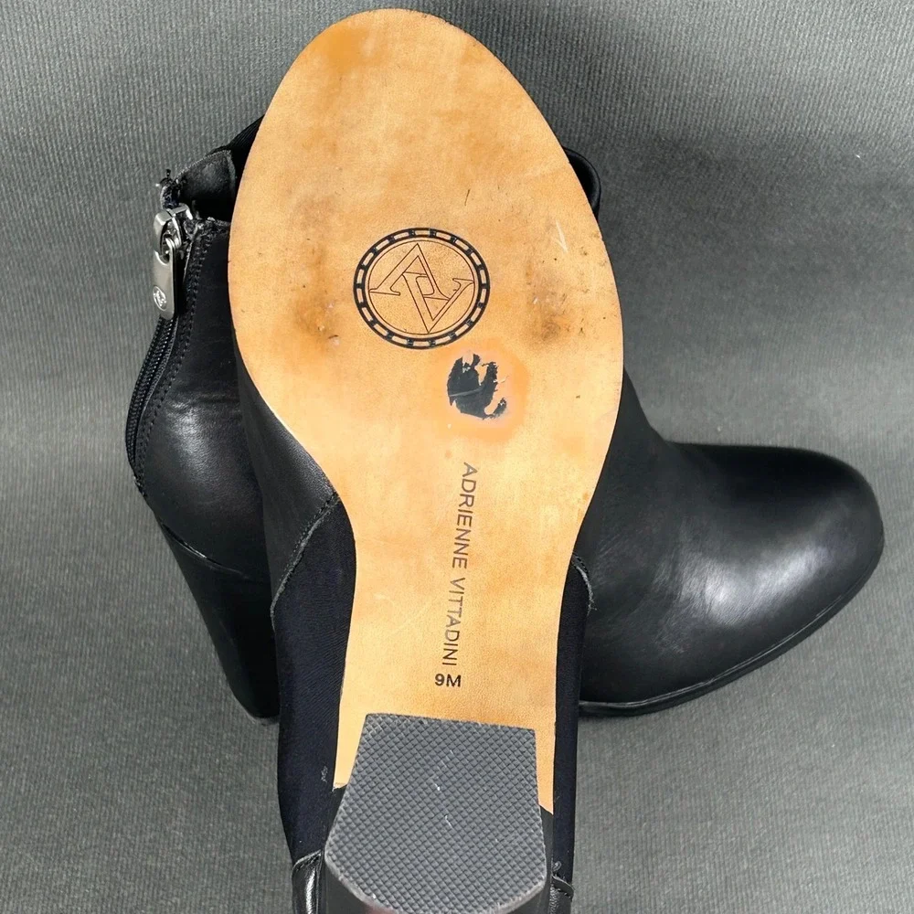 Adrienne Vittadini Ratti Black Leather Scuba‎ Block Heel Ankle Boots Womens 9M
